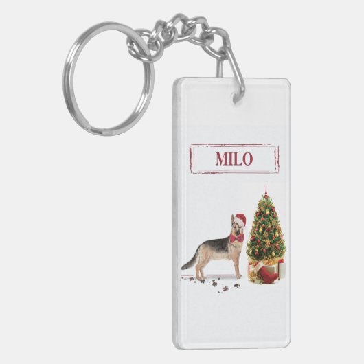 German Shepherd Funny kersthond met boom Sleutelhanger (Voorkant Links)