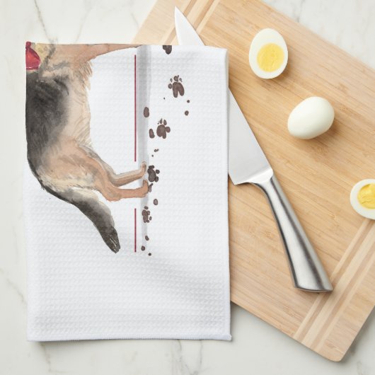 German Shepherd Funny kersthond met boom Theedoek (Quarter Fold)