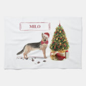 German Shepherd Funny kersthond met boom Theedoek (Horizontaal)