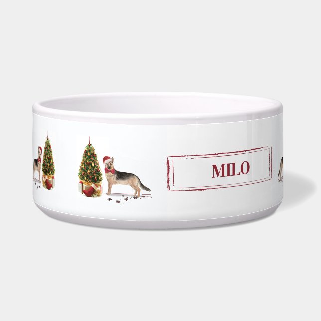 German Shepherd Funny kersthond met boom Voerbakje (Links)