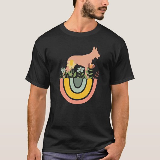 German Shepherd GSD Dog Mam Dad Pet Rainbow Boho T-shirt (Voorkant)