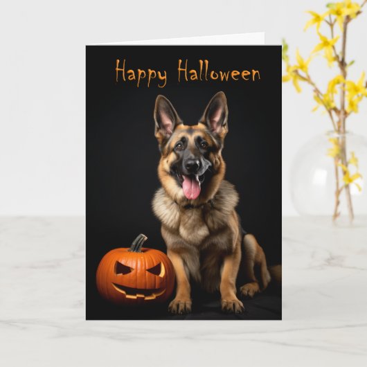 German Shepherd Halloween Kaart (Gele Bloem)