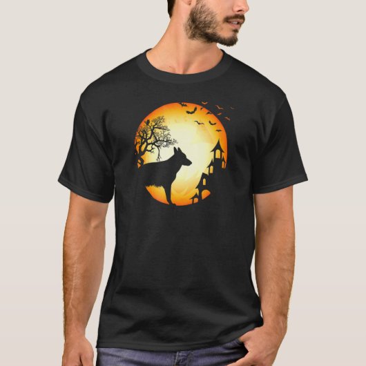 German Shepherd Halloween Scary Dog Silhouette T-shirt (Voorkant)