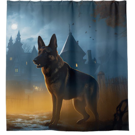 German Shepherd Halloween Scary Douchegordijn (Voorkant)