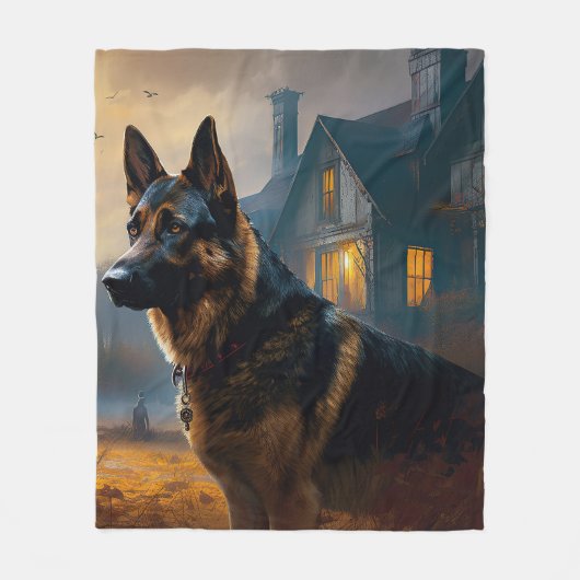 German Shepherd Halloween Scary Fleece Deken (Voorkant)