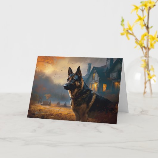 German Shepherd Halloween Scary Kaart (Gele Bloem)