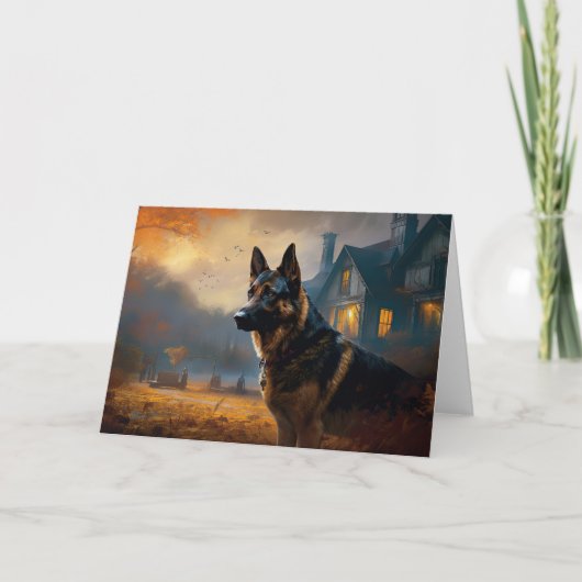 German Shepherd Halloween Scary Kaart (Voorkant)