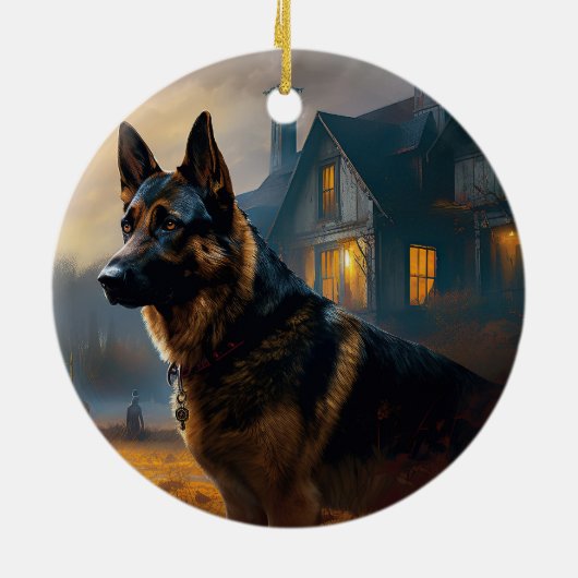 German Shepherd Halloween Scary Keramisch Ornament (Achterkant)