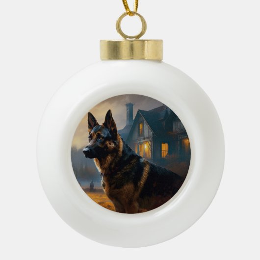 German Shepherd Halloween Scary Keramische Bal Ornament (Voorkant)