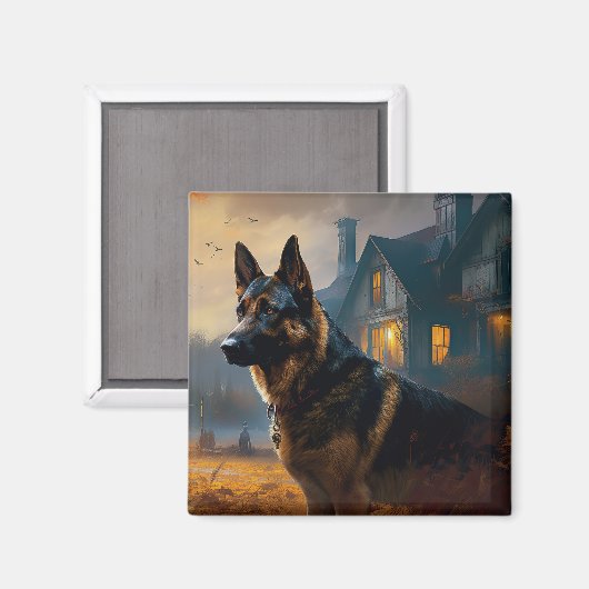 German Shepherd Halloween Scary Magneet (Voorkant / Achterkant)
