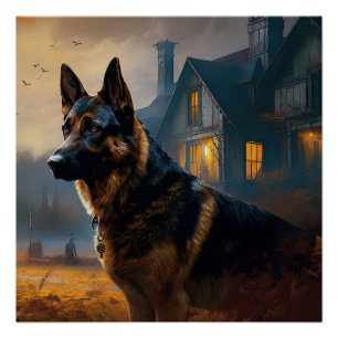 German Shepherd Halloween Scary Perfect Poster