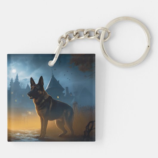 German Shepherd Halloween Scary Sleutelhanger (Achterkant)