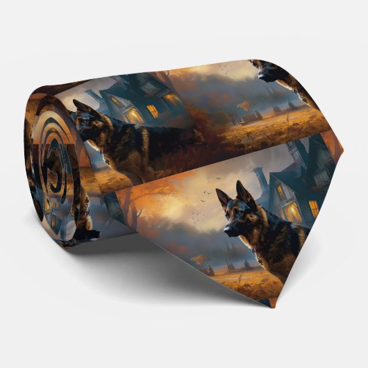 German Shepherd Halloween Scary Stropdas (Opgerold)