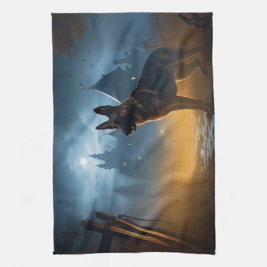 German Shepherd Halloween Scary Theedoek (Verticaal)