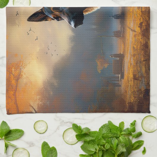 German Shepherd Halloween Scary Theedoek (Gevouwen)