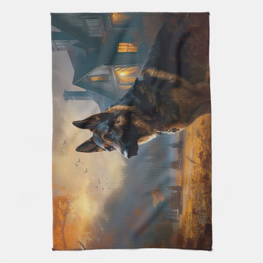 German Shepherd Halloween Scary Theedoek (Verticaal)