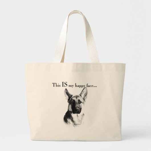 German Shepherd Happy Face Grote Tote Bag (Voorkant)