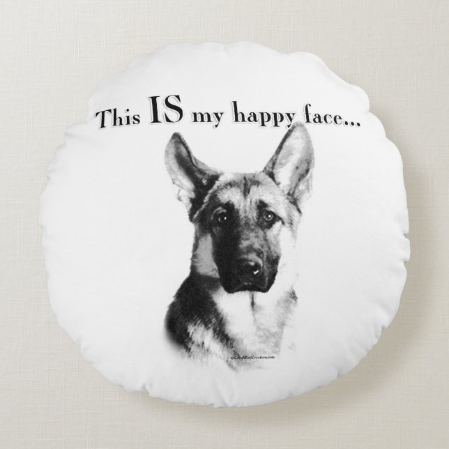 German Shepherd Happy Face Rond Kussen (Voorkant)