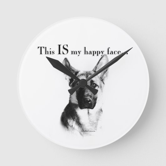 German Shepherd Happy Face Ronde Klok (Voorkant)