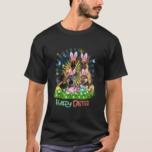 German Shepherd Happy Paaster Bunny Eggs T-shirt (Voorkant)