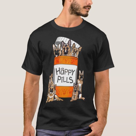 German Shepherd Happy Pills T-shirt (Voorkant)