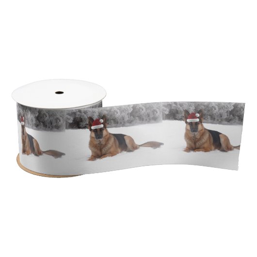 German Shepherd Holiday Satin Ribbon Satijnen Lint (Spoel)