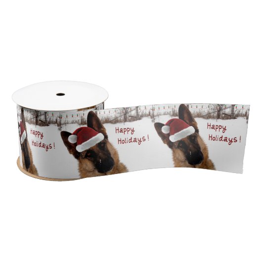 German Shepherd Holiday Satin Ribbon Satijnen Lint (Spoel)