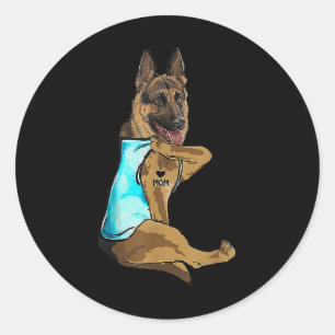 German Shepherd I Love Mam Tattoo Dog Moederdag Ronde Sticker