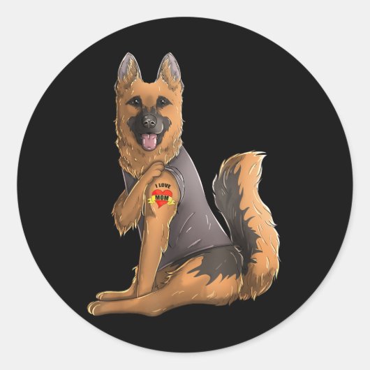 German Shepherd I Love Mam Tattoo Dog Shirt Ronde Sticker (Voorkant)