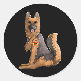 German Shepherd I Love Mam Tattoo Dog Shirt Ronde Sticker