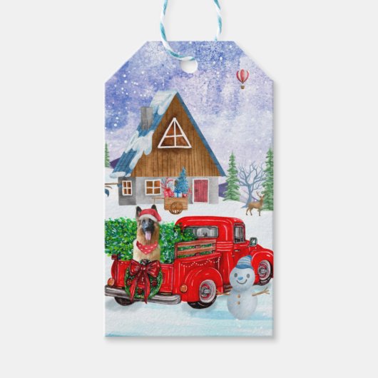 German Shepherd in Kerstmis Delivery Truck Snow Cadeaulabel (Voorkant)