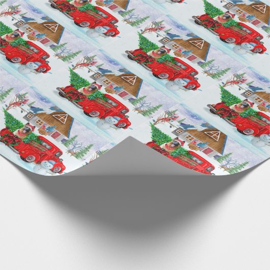 German Shepherd in Kerstmis Delivery Truck Snow Cadeaupapier (Hoek)