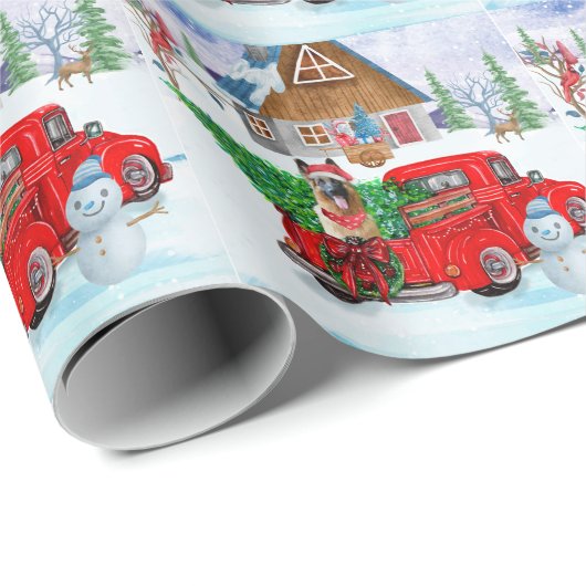 German Shepherd in Kerstmis Delivery Truck Snow Cadeaupapier (Rol Hoek)