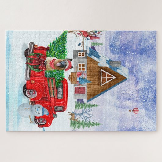 German Shepherd in Kerstmis Delivery Truck Snow Legpuzzel (Horizontaal)