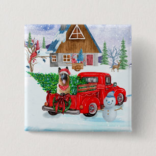 German Shepherd in Kerstmis Delivery Truck Snow Vierkante Button 5,1 Cm
