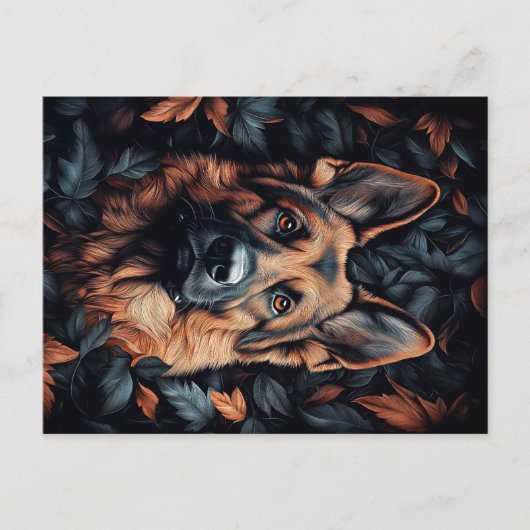 German Shepherd in Leaves Briefkaart (Voorkant)