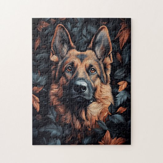 German Shepherd in Leaves Legpuzzel (Verticaal)