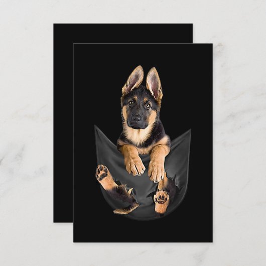 German Shepherd in Pocket T-Shirt Funny Dog Lover Informatiekaartje (Voorkant / Achterkant)