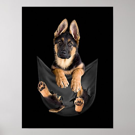 German Shepherd in Pocket T-Shirt Funny Dog Lover Poster (Voorkant)