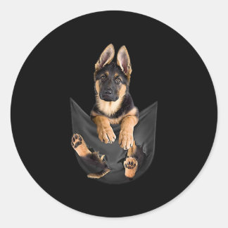 German Shepherd in Pocket T-Shirt Funny Dog Lover Ronde Sticker