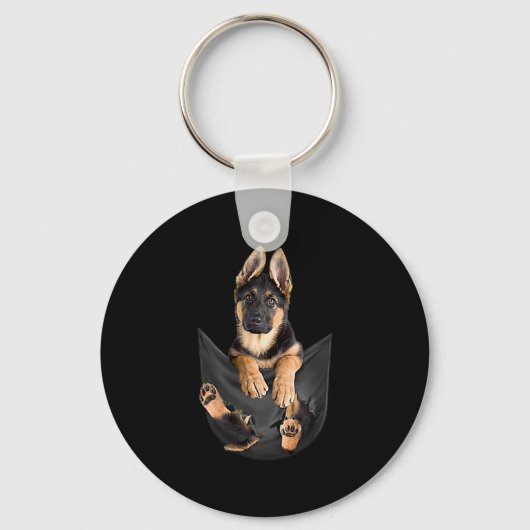 German Shepherd in Pocket T-Shirt Funny Dog Lover Sleutelhanger (Voorkant)