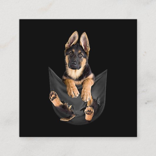 German Shepherd in Pocket T-Shirt Funny Dog Lover Vierkante Visitekaartje (Voorkant)
