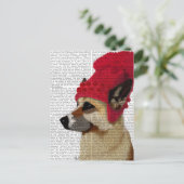 German Shepherd in Red Wooly Pet Briefkaart (Staand voorkant)