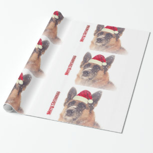 German Shepherd in Santa Hat Holiday Gift Paper Cadeaupapier