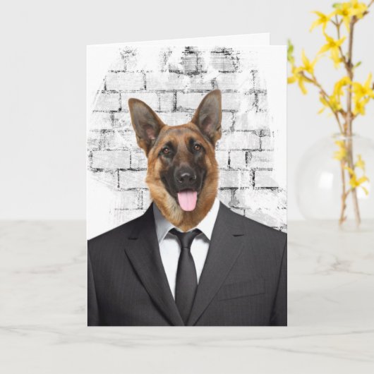 German Shepherd in Suit for Retirement Card Kaart (Gele Bloem)