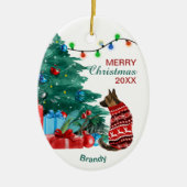 German Shepherd in Winter Sweater Holiday Tree Keramisch Ornament (Voorkant)