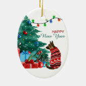 German Shepherd in Winter Sweater Holiday Tree Keramisch Ornament (Achterkant)