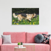 German Shepherd in Yellow Flowers Canvas Afdruk (Insitu (Woonkamer))