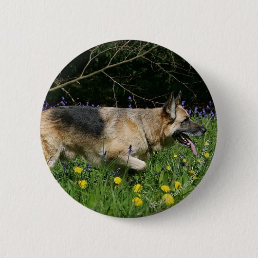 German Shepherd in Yellow Flowers Ronde Button 5,7 Cm (Voorkant)