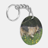 German Shepherd in Yellow Flowers Sleutelhanger (Voorkant Links)